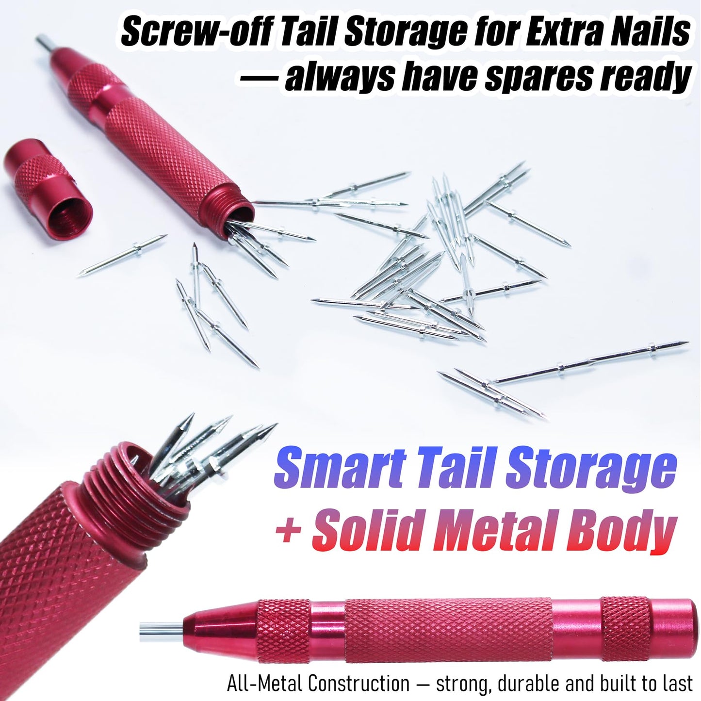 Quick Picture Hanging Tool Kit with Magnetic Handle & Level – Secure on Drywall/Wood Walls in Seconds – for Canvas, Photos, Wood Frames (40 Nails)