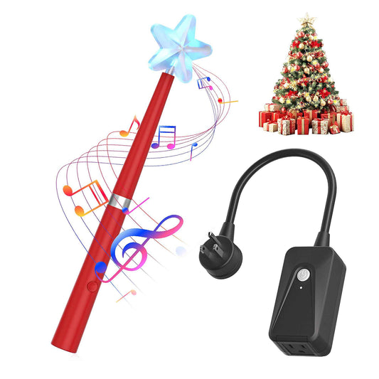 Magic Christmas Light Wand Wireless Magic Remote Wand Switch Kit with Music Surpised for Kids Remote Control Outlet Switch for Christmas Tree Lights Decor String Lights Indoor/Outdoor, Red