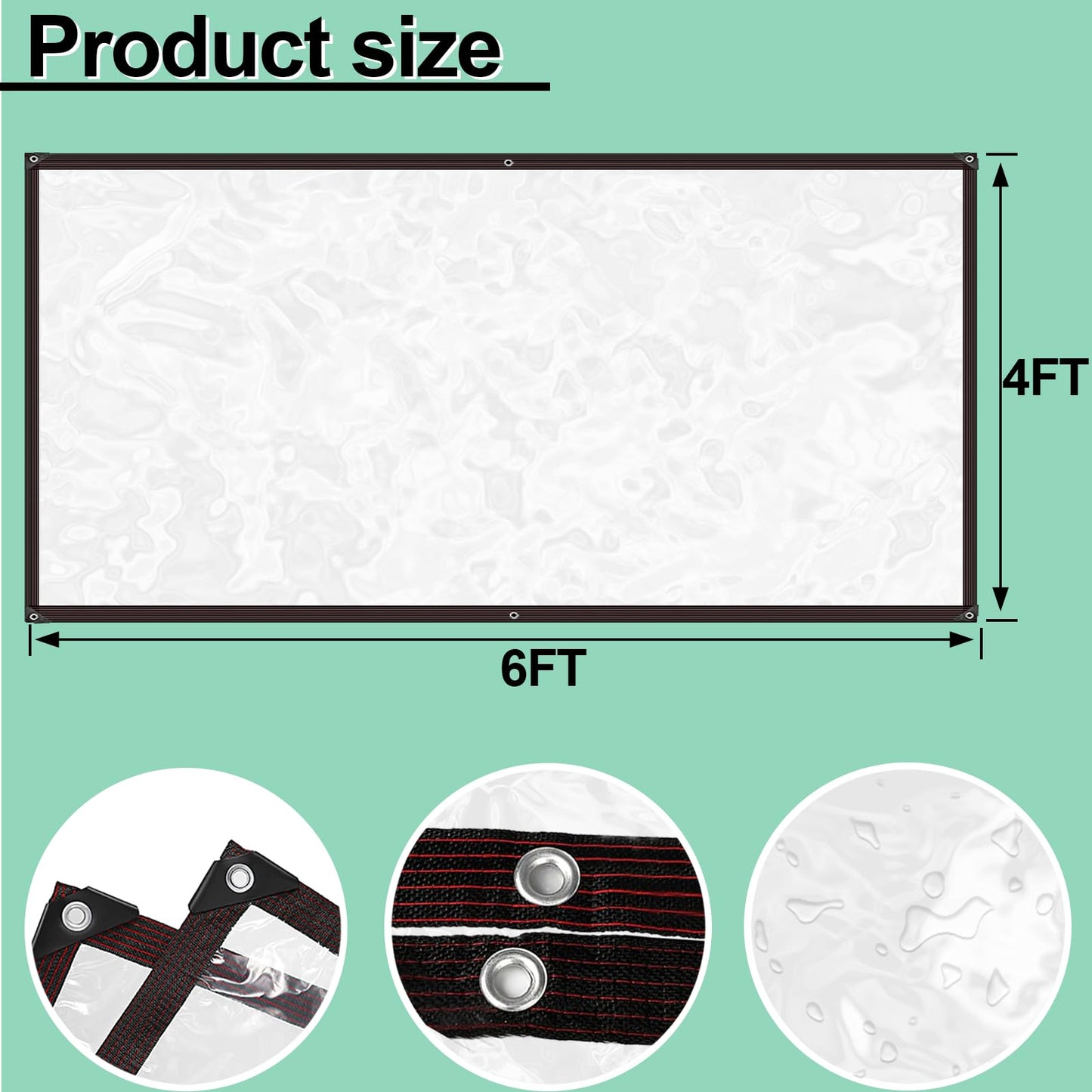 Clear Tarp - Heavy Duty Waterproof 4x6ft Clear Plastic Tarp with Grommets Transparent Vinyl Tarps Outdoor Garden Rainproof Tarpaulin for Greenhouse Plant Patio Roofs Porch Chicken Coop