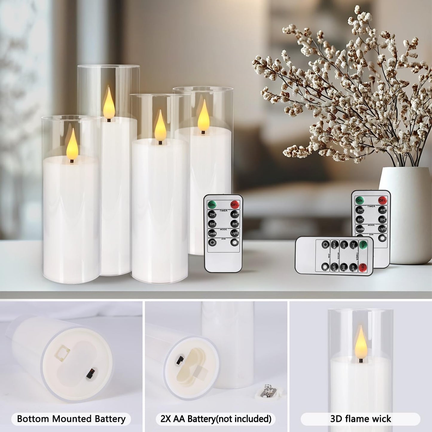 24-Pack Waterproof Flameless LED Candles with Remote & Timer – 4", 5", 6" Sizes for Halloween & Weddings