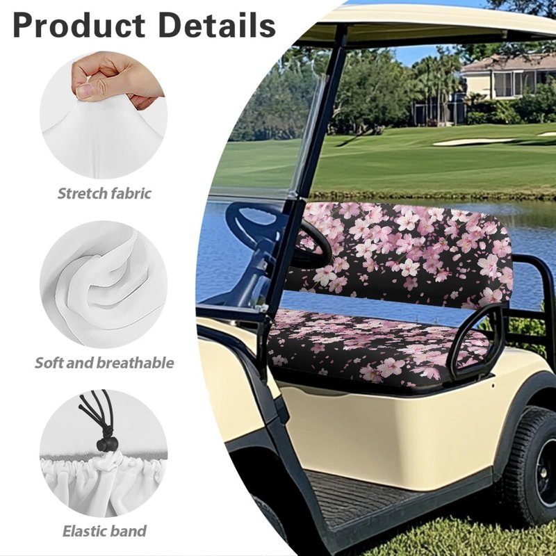 Pirexcny Cherry Blossom Golf Cart Seat Covers Pink Backrest Cover Bench Seat Cover Universal Golf Cart Seat Cushion for Club Car and More 2 Person Seats Golf Carts
