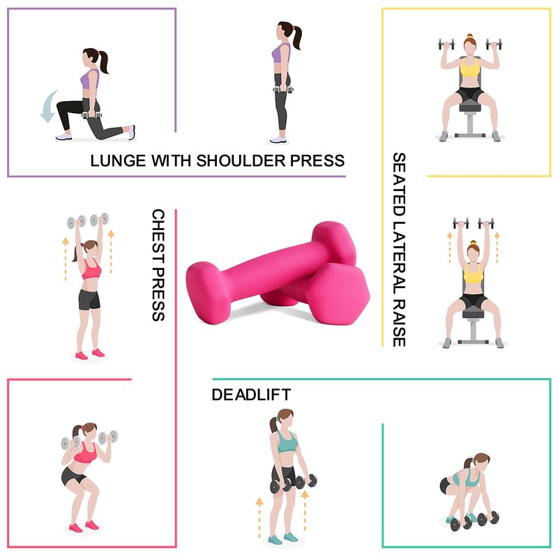 Balelinko Home Gym Equipment Workouts Strength Training Weight Loss Pilates Weights Yoga Sets Weights for Women, Men, Seniors and Youth, 9LB Pink, Pair