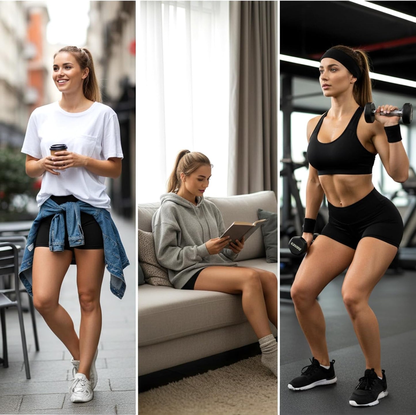Skiennix Workout Biker Shorts - High Waisted Tummy Control Spandex | Black Athletic Booty Shorts for Gym & Yoga