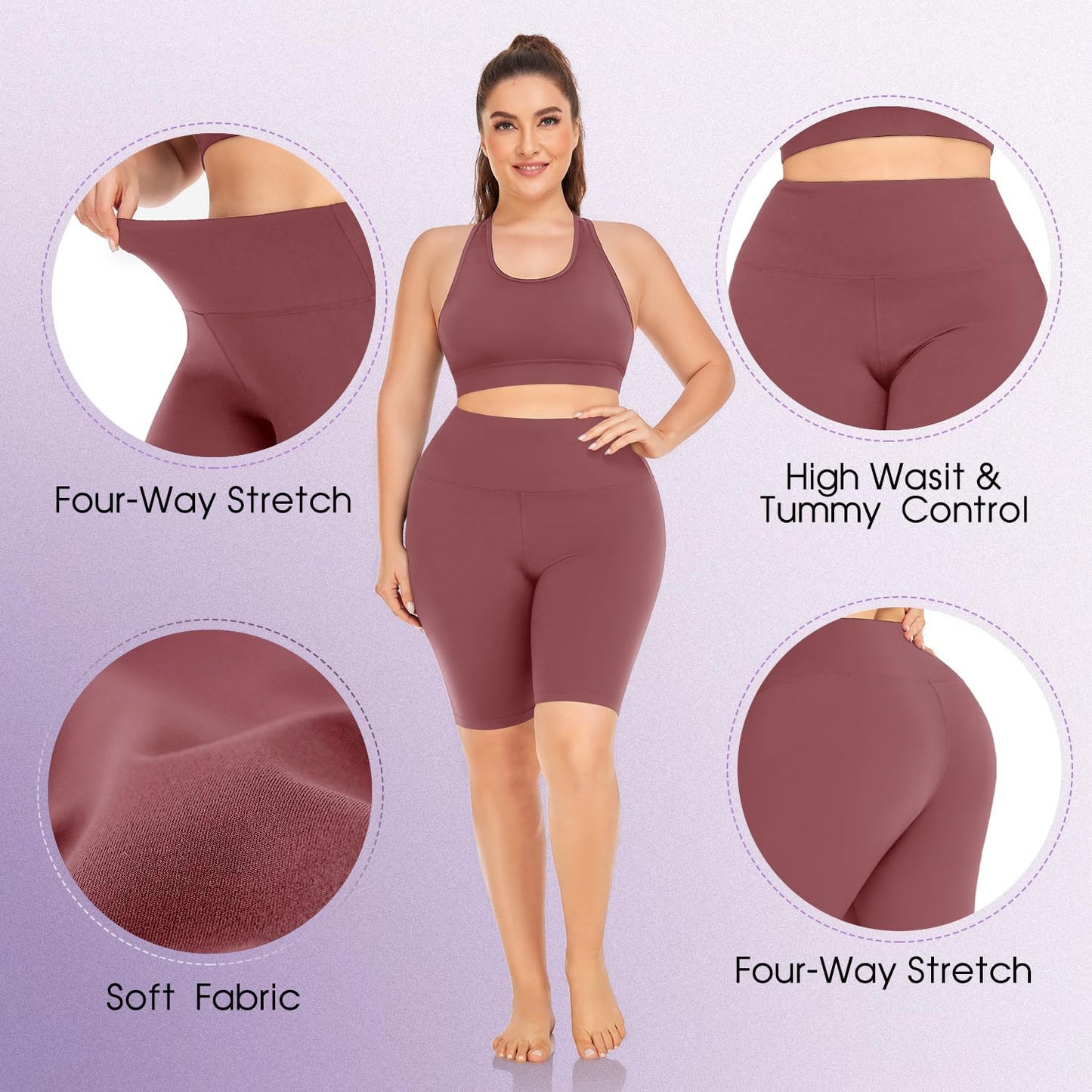 MOREFEEL Plus Size Biker Shorts for Women XL-4XL - High Waisted, Non-See Through, Super Soft Yoga Shorts