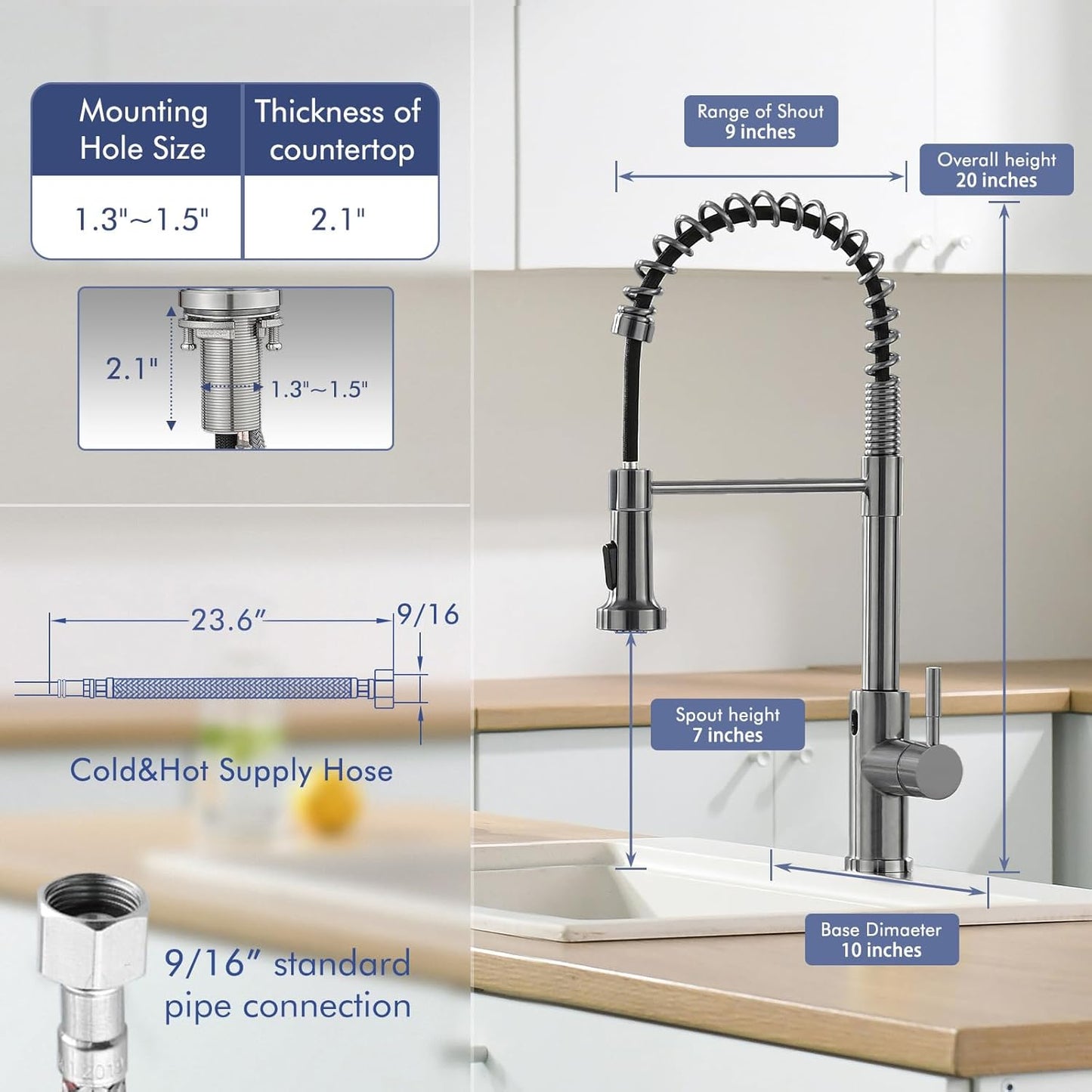 Matte Black Kitchen Faucet with Soap Dispenser - Commercial Single Handle Pull Down Sprayer