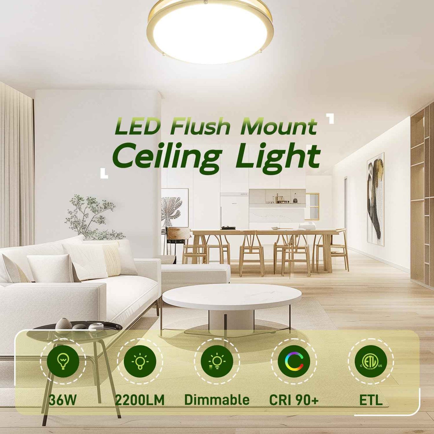 Adjustable 13-Inch Gold LED Flush Mount Ceiling Light Fixture - Dimmable 2700K-5000K for Hallway, Bathroom & Kitchen (2-Pack)