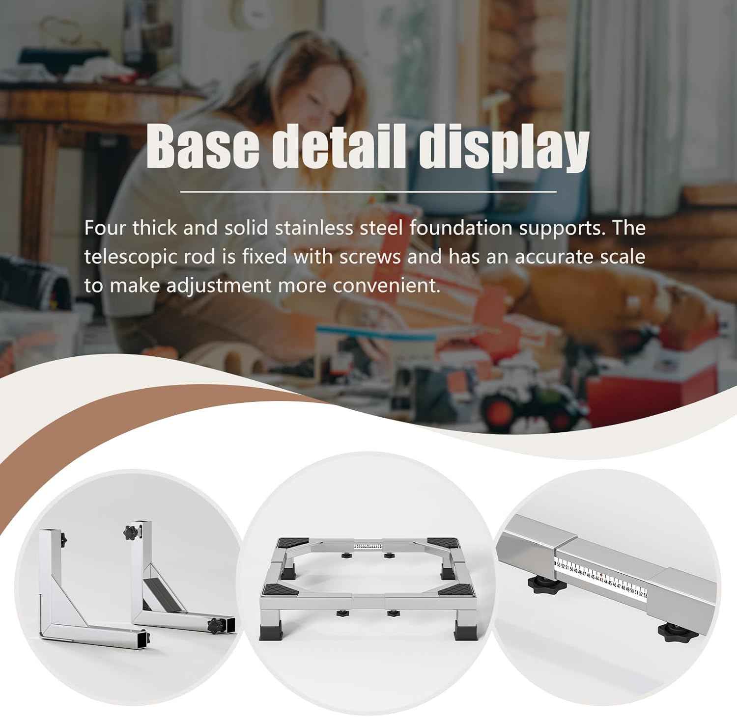 Heavy Duty Stainless Steel Mini Fridge & Washer Dryer Stand with 4 Strong Feet - Universal Appliance Base (Large)