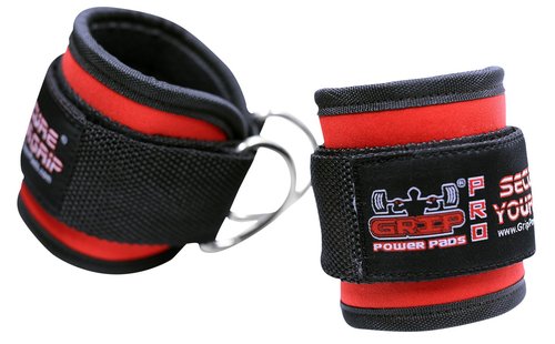 Grip Power Pads Red Pair Ankle Straps for Cable Machines Double D-Ring Adjustable Neoprene Premium Cuffs to Enhance Legs Abs & Glutes for Men & Women