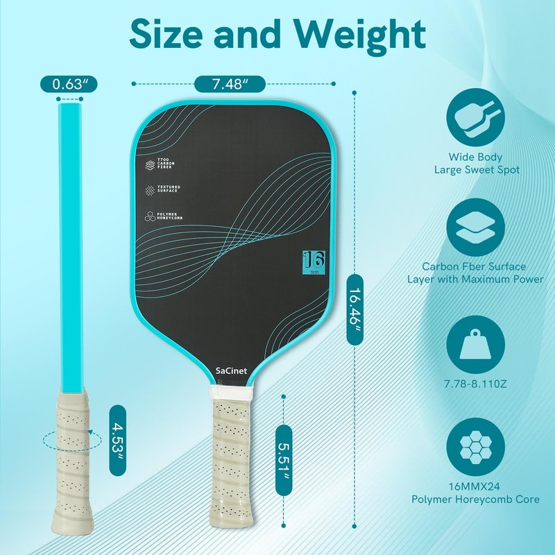 Sacinet Pickleball Paddles, Premium Feather Lightweight Pickleball Paddle Racket for Beginner and Intermediate, Enhanced Grit, Control and Spin, Sports and Outdoors Pickleball Accessories