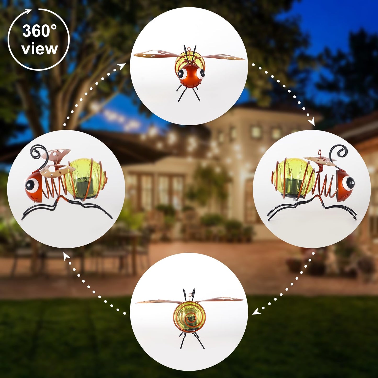 Bee Solar Outdoor Hanging Lantern Creative Small Sculpture Lights Durable Waterproof Used for Party Festivals Garden Decor Birthday Gifts for Grandma Mon Women