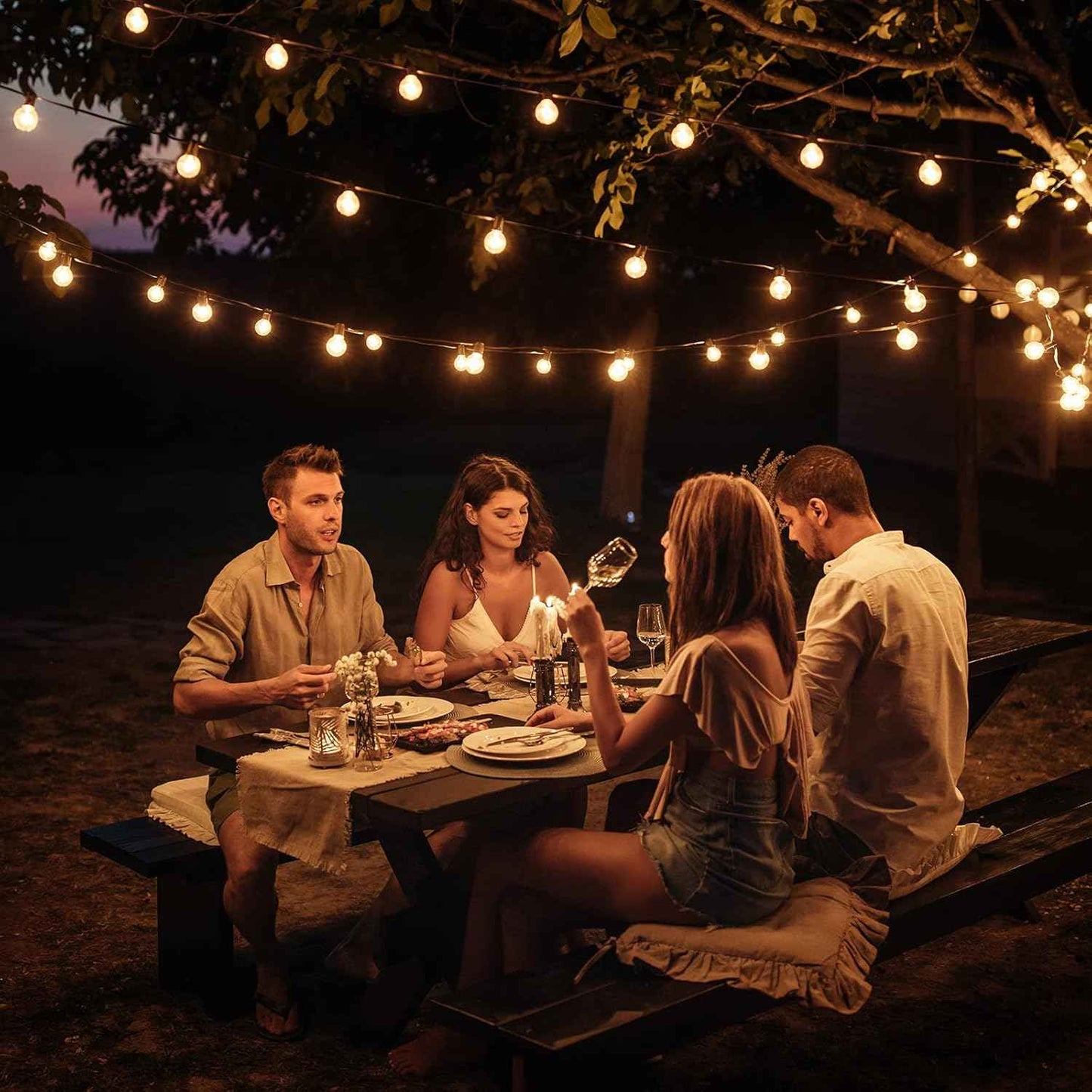 Outdoor String Lights 100FT - G40 Globe Patio Lights with 54 Waterproof LED Bulbs - Black Wire