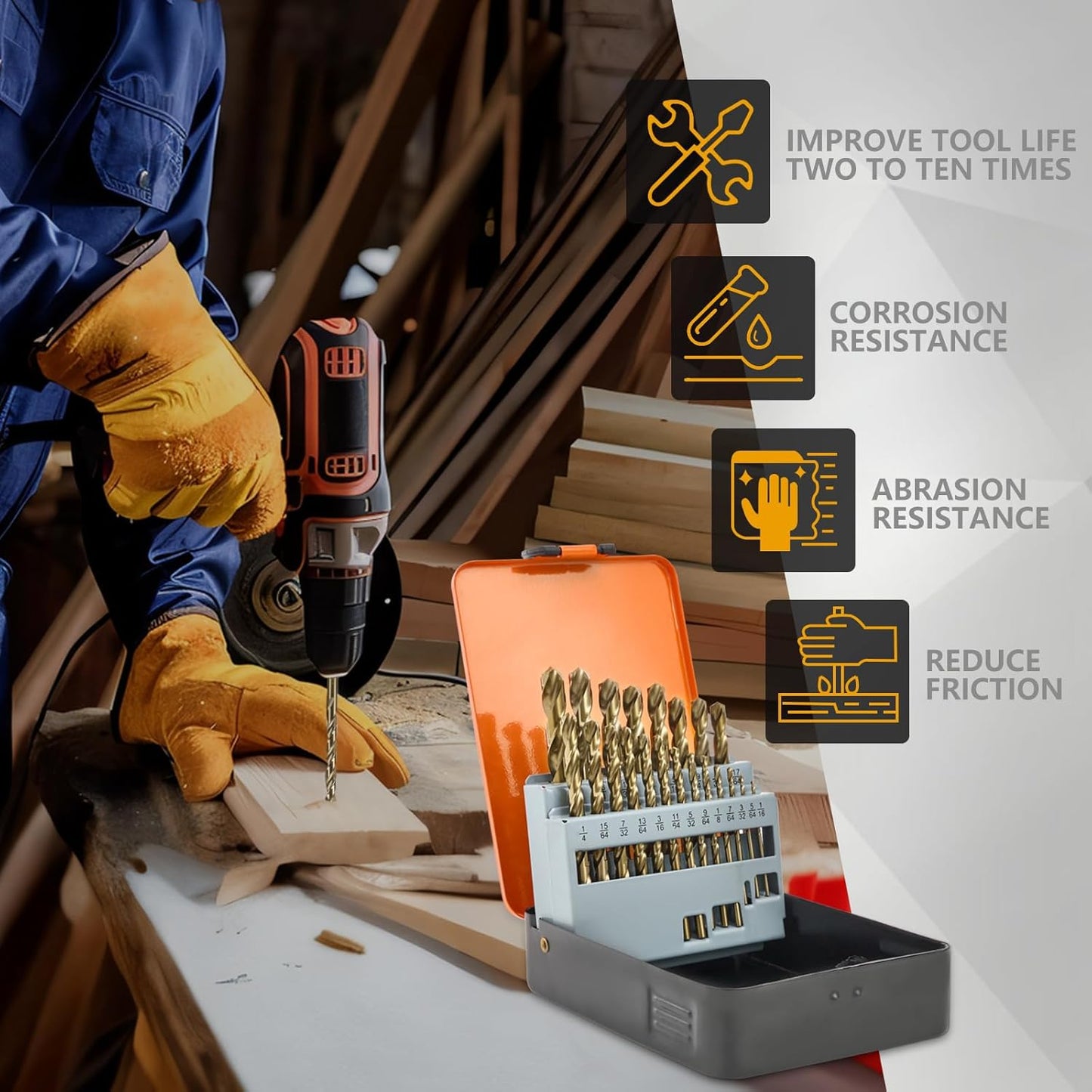 29-Piece High Speed Steel Drill Bit Set with Metal Indexed Case - 135° Tip for Wood, Plastic & Stainless Steel