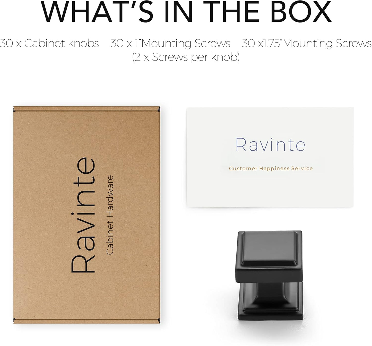 30 Pack Matte Black Square Kitchen Cabinet Knobs - Modern Zinc Drawer Pulls & Handles