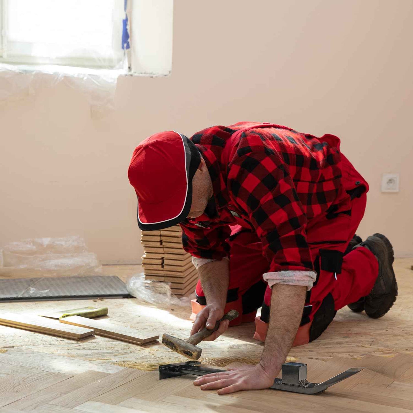 Heavy Duty Pull Bar and Pry Bar, NAACOO Flooring Tools, Weight 3.7lb/Solid Square Steel Block & Steel Angle Hammering Durable, Fully Felted Bottom - Professional Pull Bar Flooring Tool.