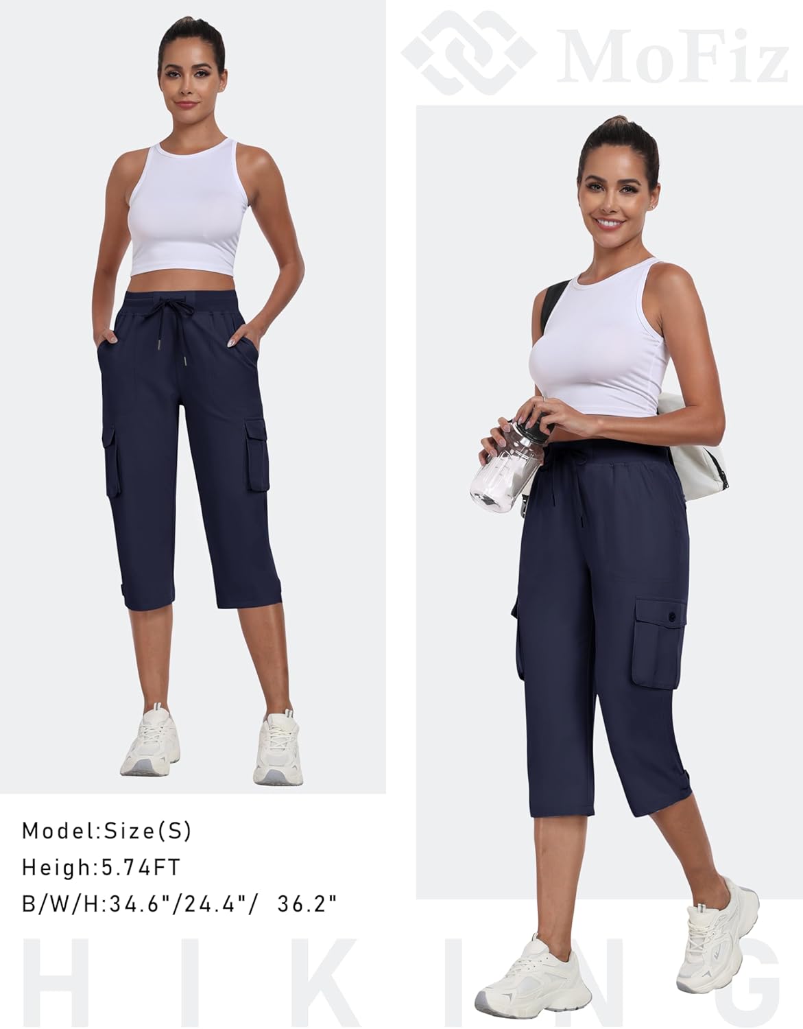 MoFiz Women's Cargo Capris Pants - Lightweight Quick-Dry Travel & Hiking Pants with Pockets