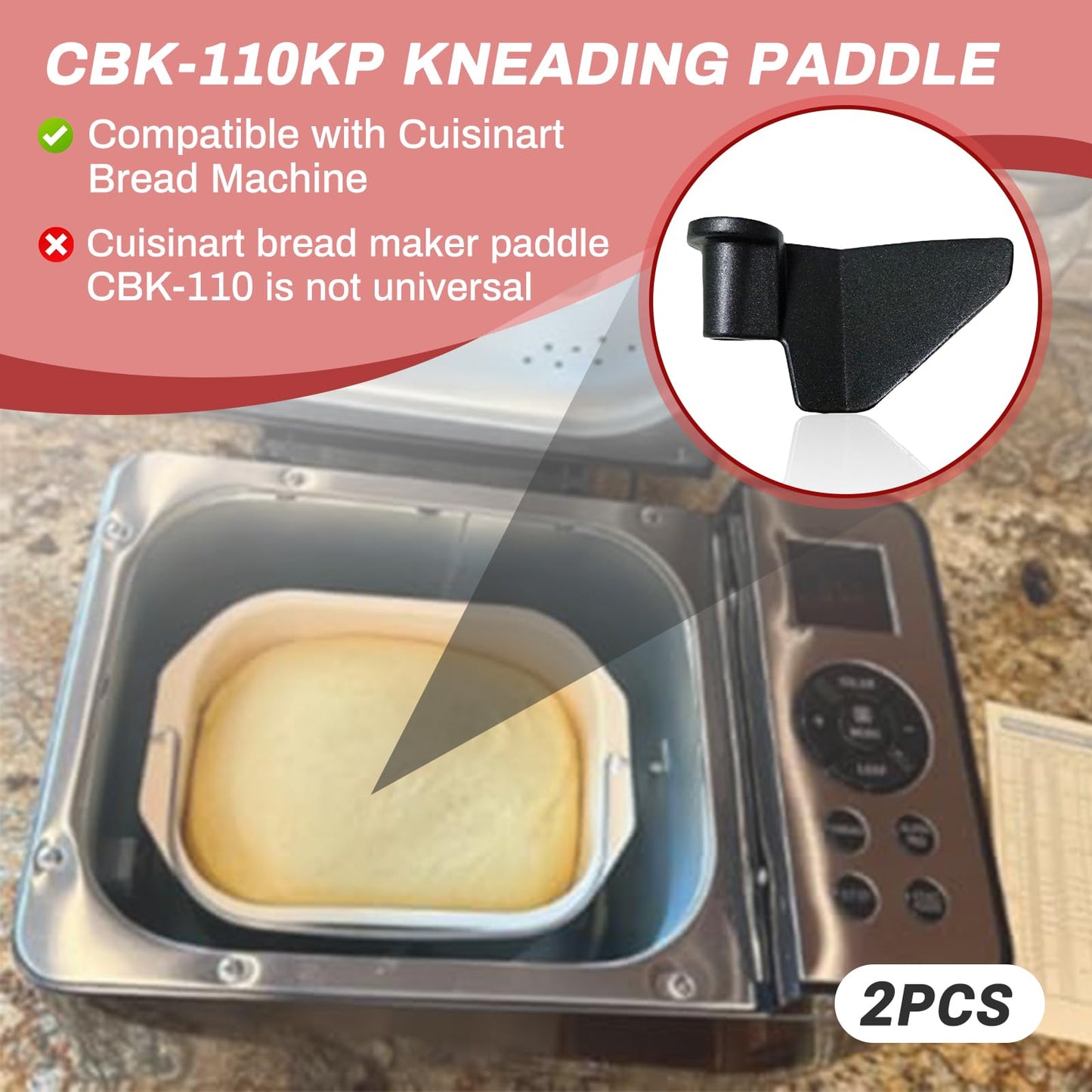 2-Pack CBK-110KP Kneading Paddle for Cuisinart Bread Maker Machine - Fits Model CBK-110 & CBK-110P1 Bread Machine Paddle Replacement