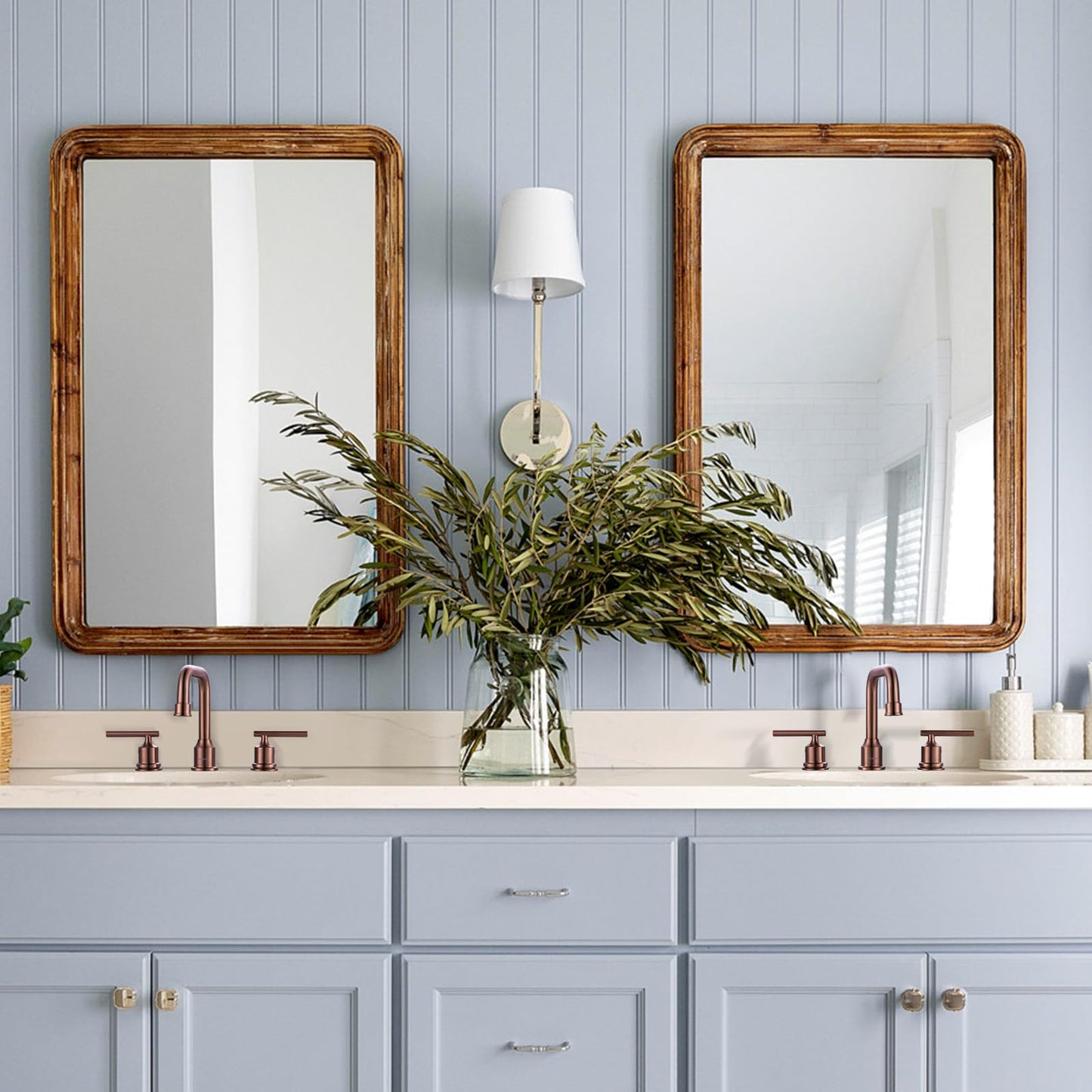 WOWOW Widespread Bathroom Faucet 3 Holes Bathroom Sink Faucet 2 Handle Vanity Faucet with Pop up Drain and Supply Lines Farmhouse Basin Tap 8 Inch Rose Gold