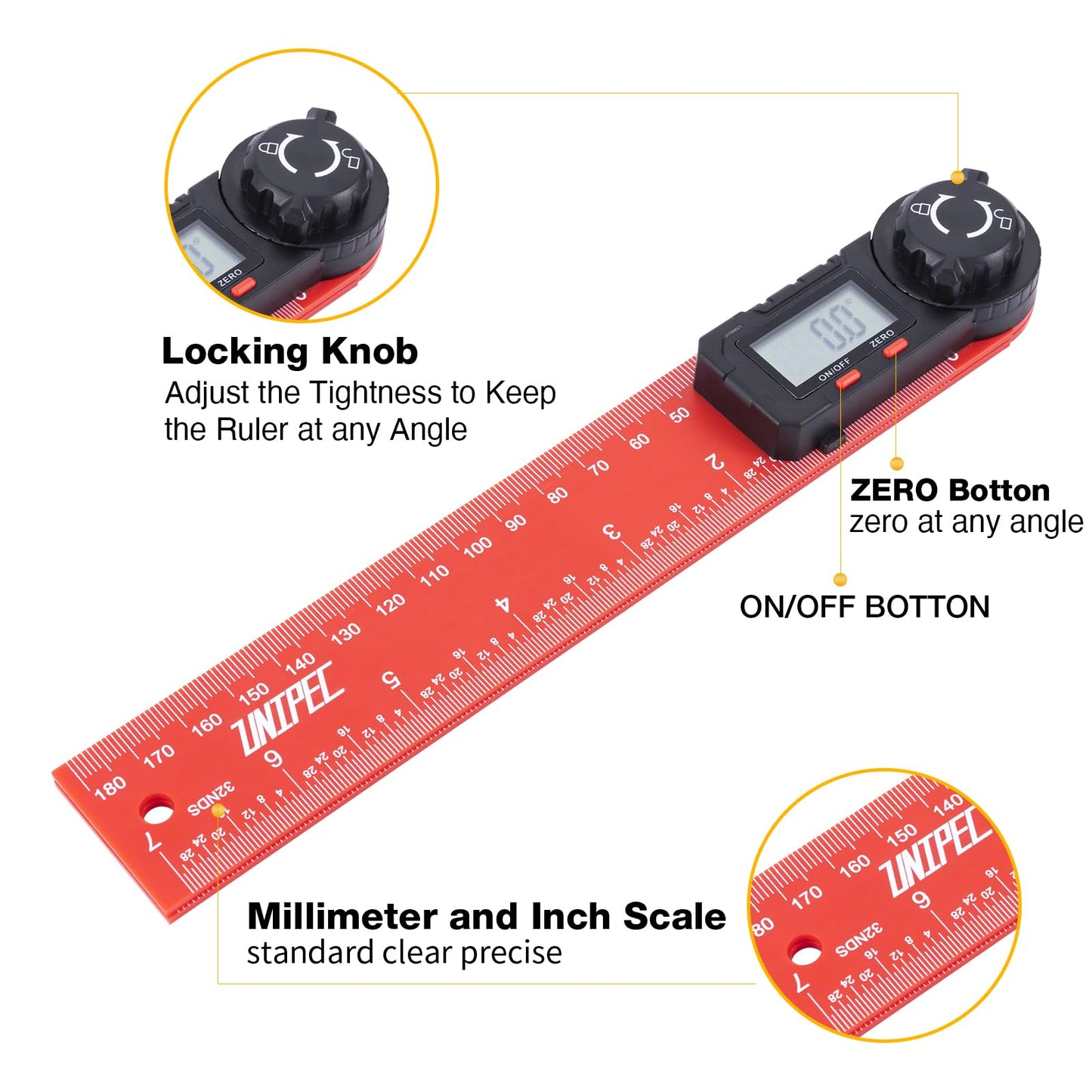 UNIPEC Digital Angle Finder Protractor, Angle Finder Ruler, 7inch 200mm 7inch/200mm, Angle Measuring Tool for Woodworking,Carpenter,Construction,DIY Measurement