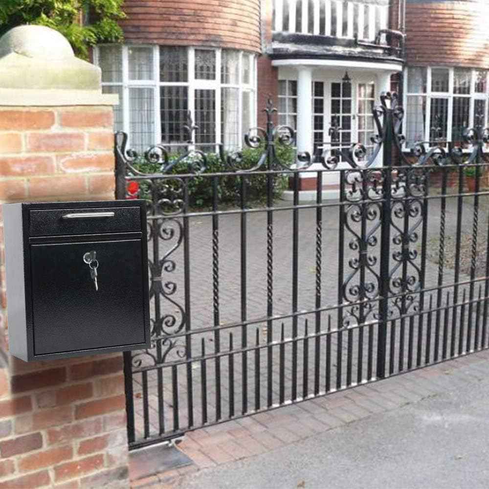 Secure Wall-Mount Mailbox with Lock | KYODOLED Large Steel Drop Box, Black, 16.2H x 11.22L x 4.72W