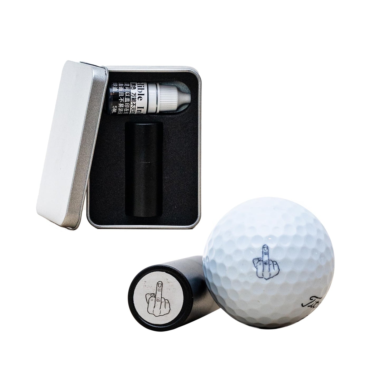 Golf Ball Stamp | Waterproof Aluminum Golf Ball Stamper With Refillable Permanent Ink | Custom Golf Ball Stamp Marker | Golf Ball Stamps Gifts for Golfers | Golf Balls Stamp (Black Middle Finger)
