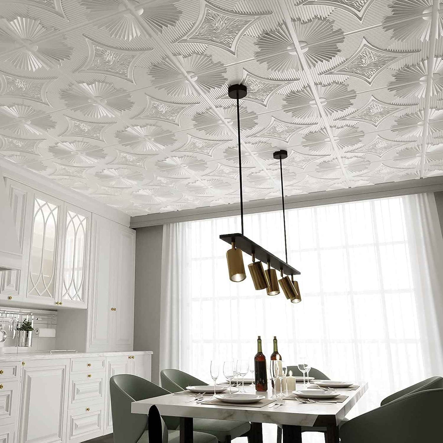 Art3d 24x24 White Drop Ceiling Tiles (12-Pack, 48 Sq.ft) - 3D Wainscoting Panels for Easy Glue-Up