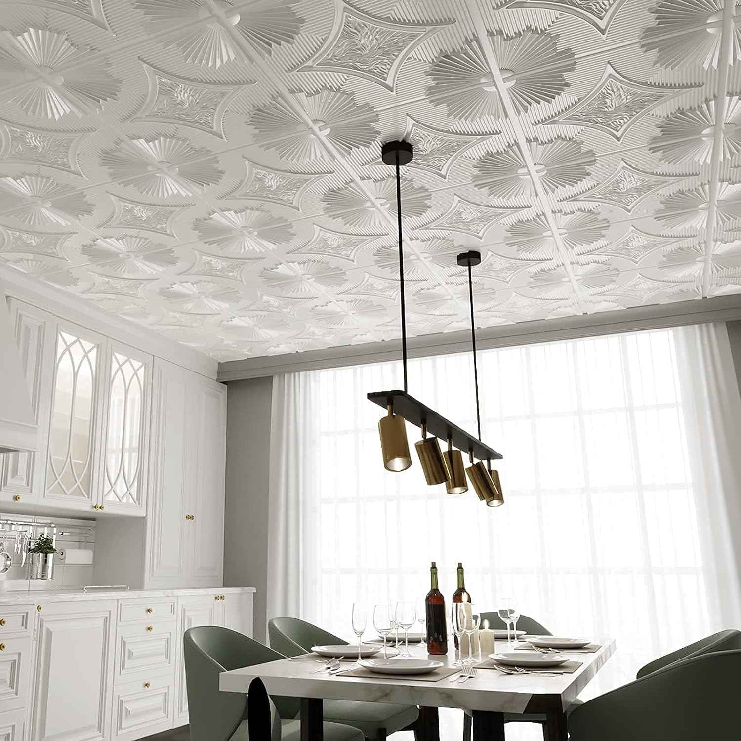 Art3d 24x24 White Drop Ceiling Tiles (12-Pack, 48 Sq.ft) - 3D Wainscoting Panels for Easy Glue-Up