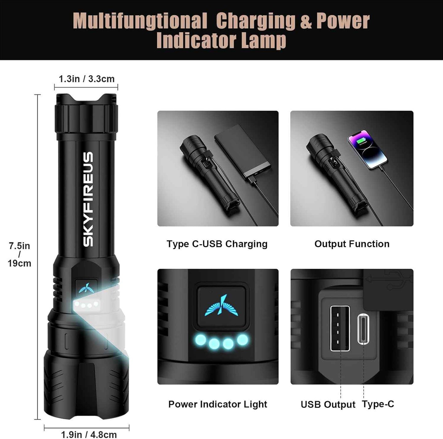 2000 Lumen Rechargeable LED Flashlight - Waterproof Tactical Light with Zoom & 4 Modes for Camping & Outdoor Use