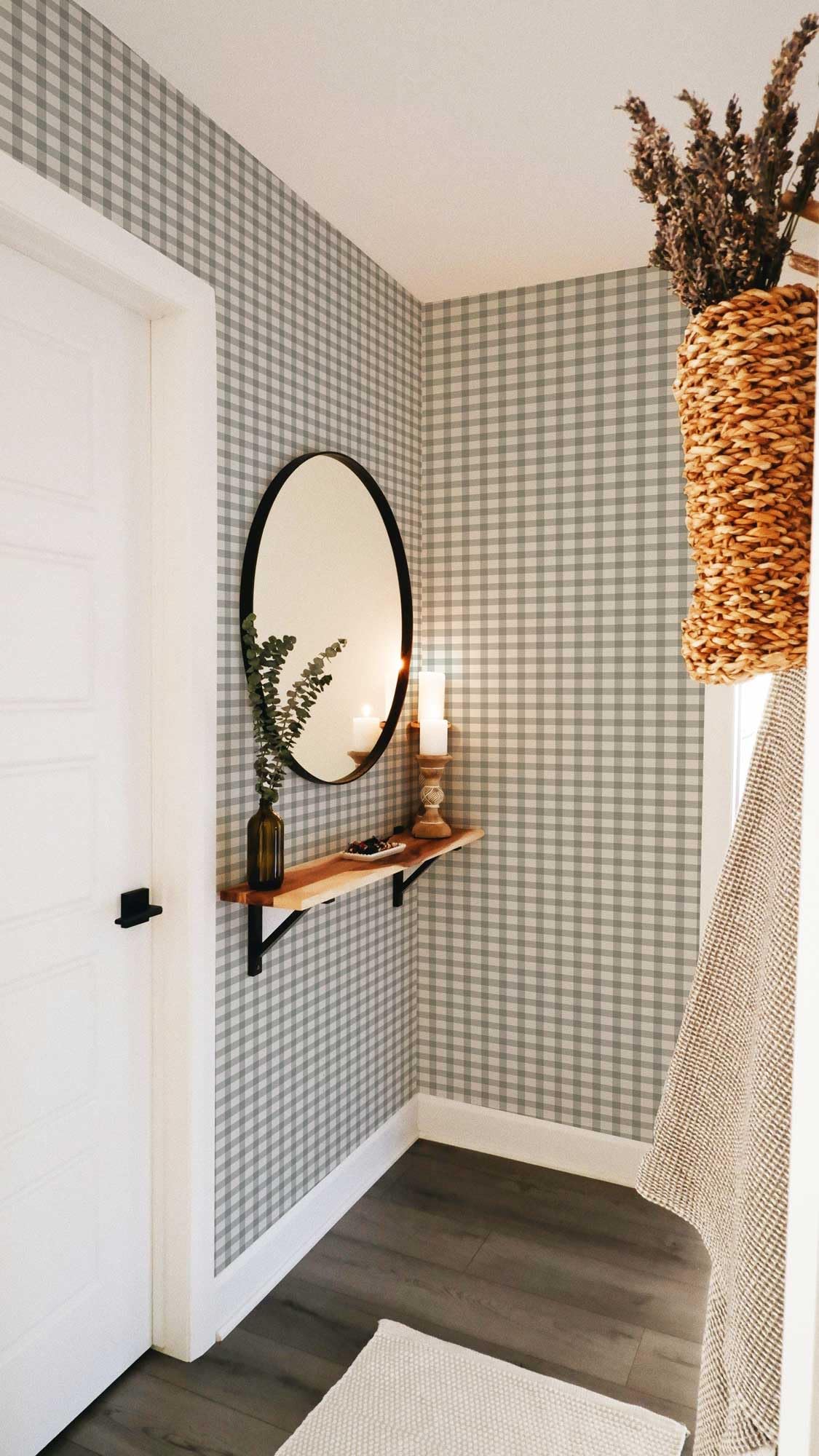 YXTII 17.3"×78.7" Plaid Wallpaper Stick and Peel, Striped Farmhouse Self Adhesive Contact Paper Wallpaper for Bathroom Bedroom Nursery Shelf Drawer Liner