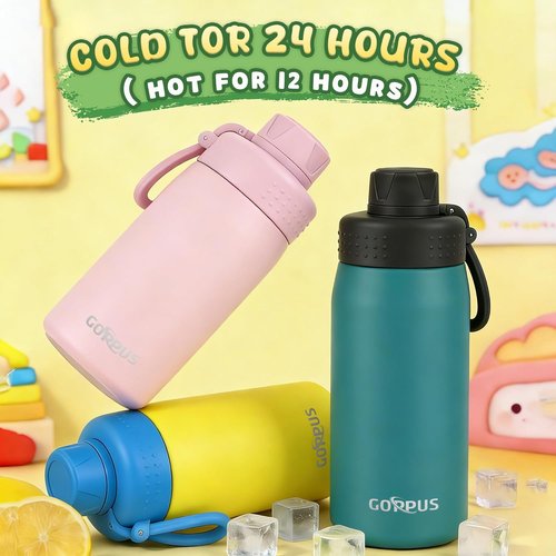 GOPPUS Kids Water Bottle - 19oz Stainless Steel Insulated, Leakproof, BPA-Free - Yellow for School