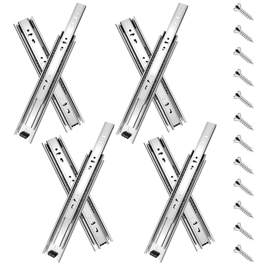 12 inch Drawer Slides 4 Pairs (8pcs) Full Extension Ball Bearing Drawer Rails Side Mount 3 fold Metal Dresser Runners for File Cabinet Trash Can Kitchen Wardrobe Glides 12" Silver 100 LB Capacity