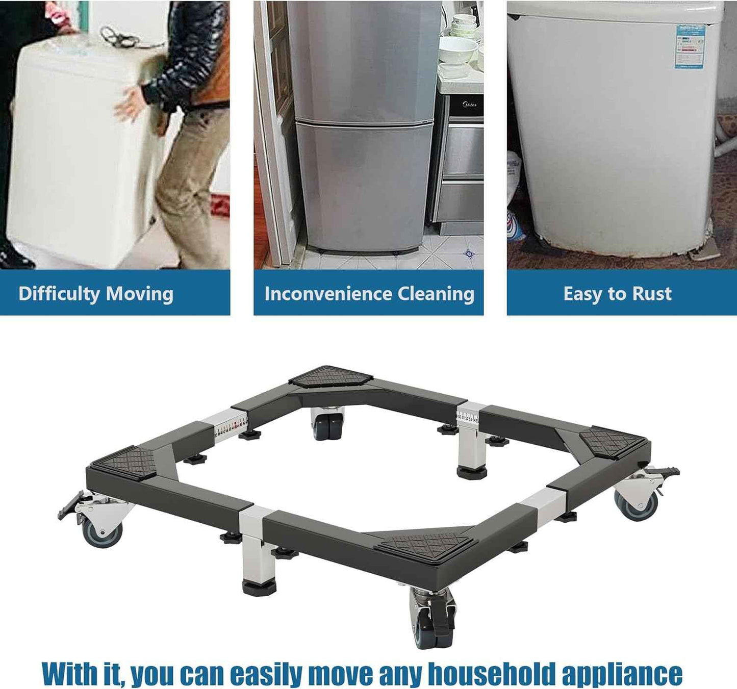 Heavy Duty Stainless Steel Mini Fridge & Washer Dryer Stand with 4 Strong Feet - Universal Appliance Base (Large)