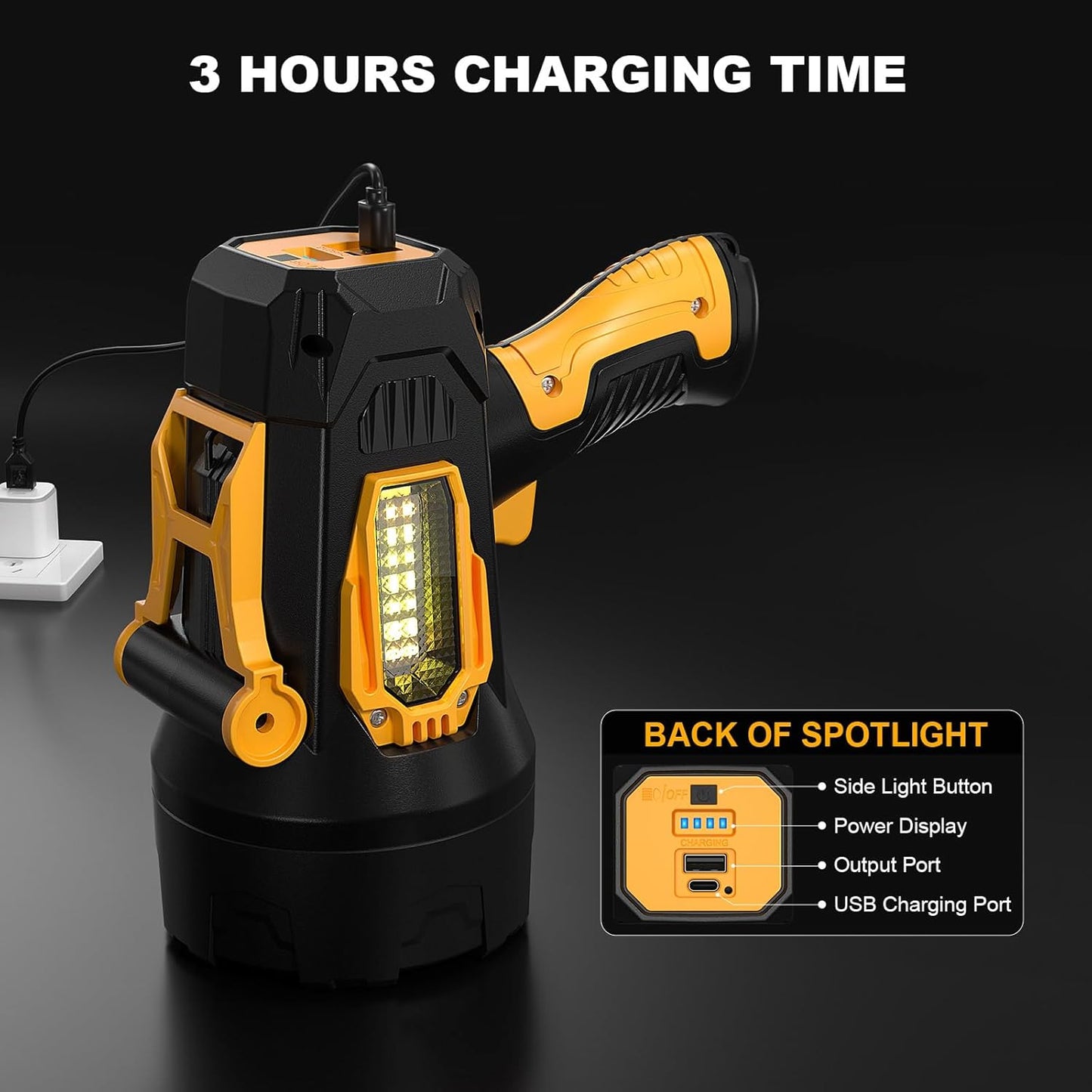 90,000 Lumens Rechargeable LED Spotlight with Tripod - Super Bright Outdoor Flashlight for Camping & Boating