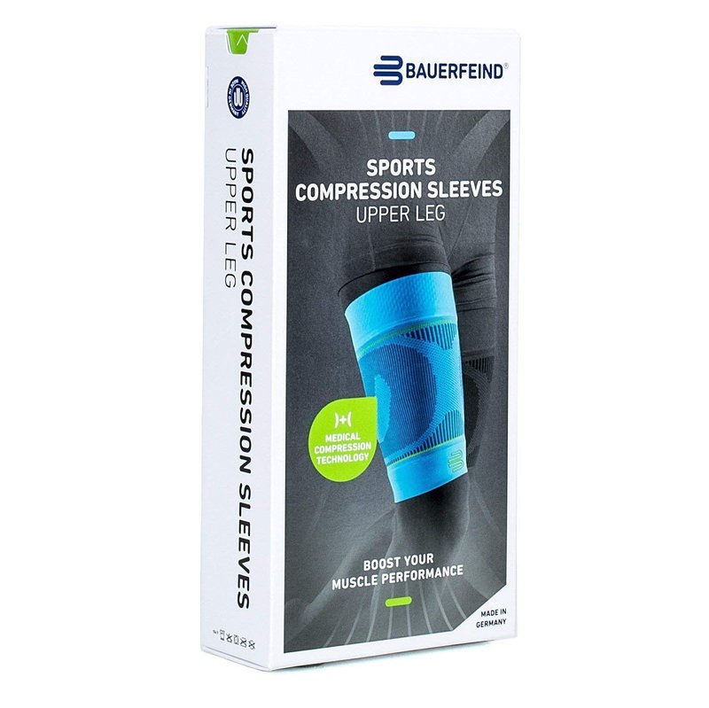 Bauerfeind Sports Compression Upper Leg Sleeves (1 Pair) (Black, Medium/Short)