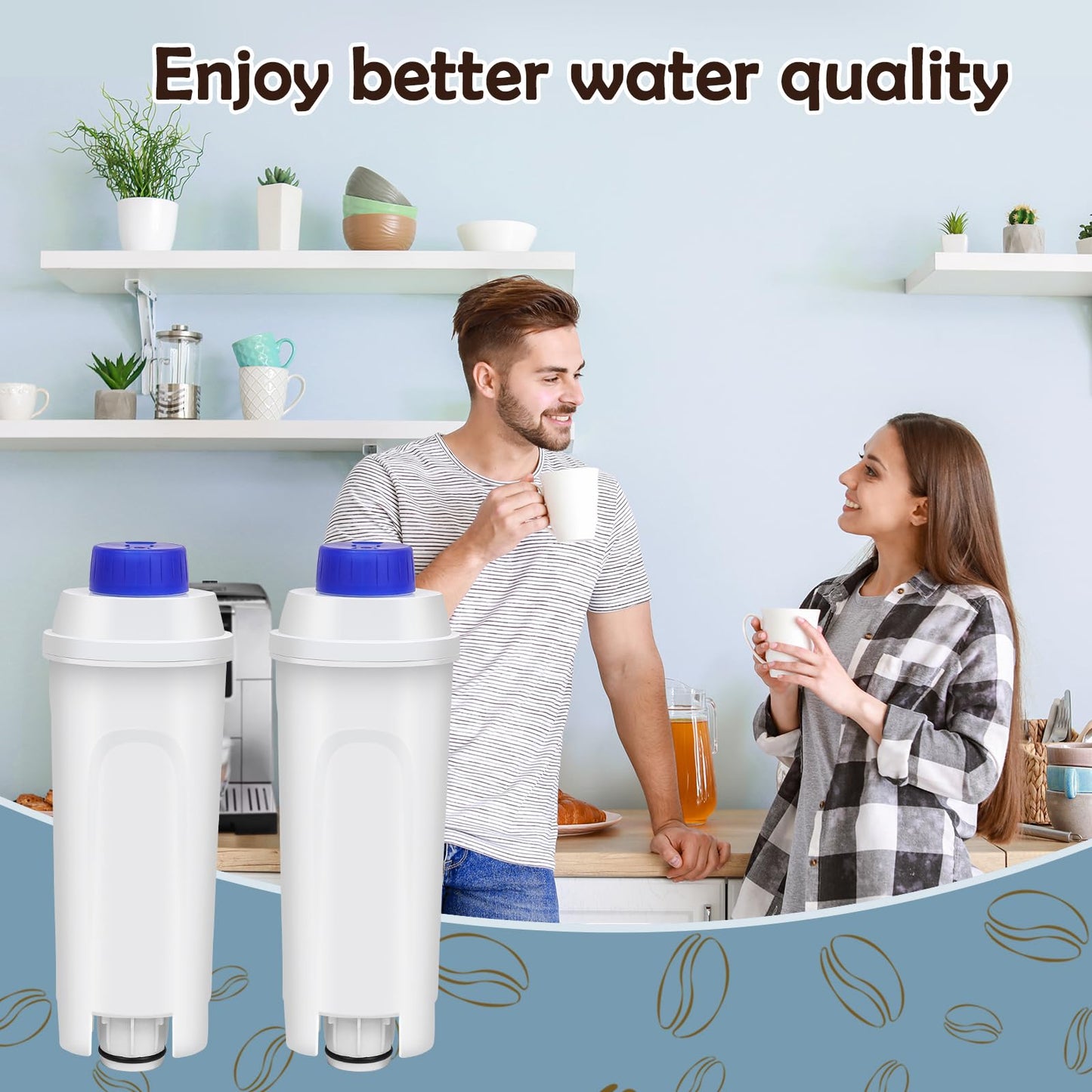 2 Packs DLSC002 Coffee Machine Filters Replacement for DeLonghi Coffee Machines, Water Filter Cartridges Activated Carbon Softener, Compatible with ECAM, ESAM, ETAM, BCO, EC