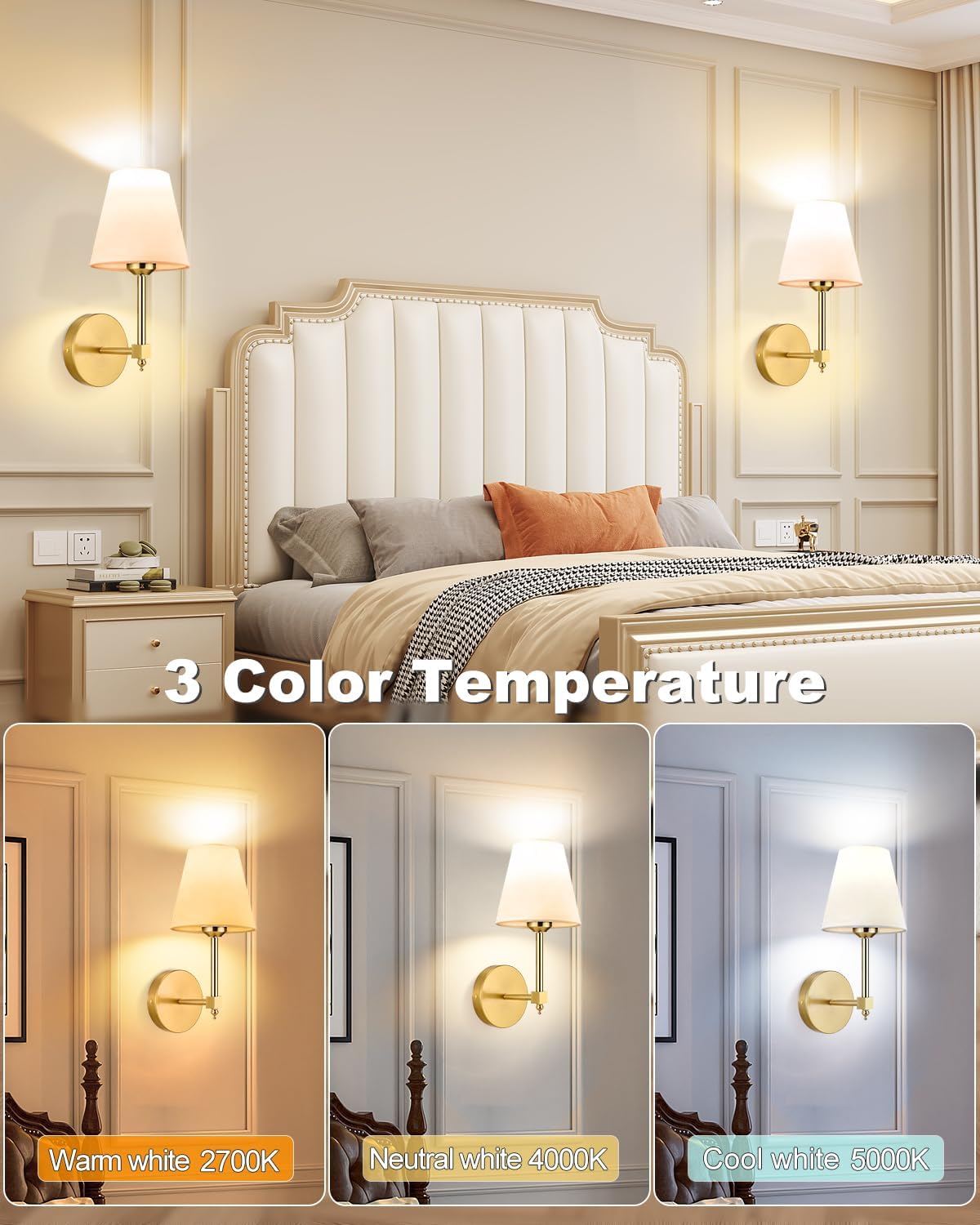 Rechargeable Black Wall Sconce Set of 2 - 5CCT Wireless Dimmable Lights with Remote for Bedroom & Living Room