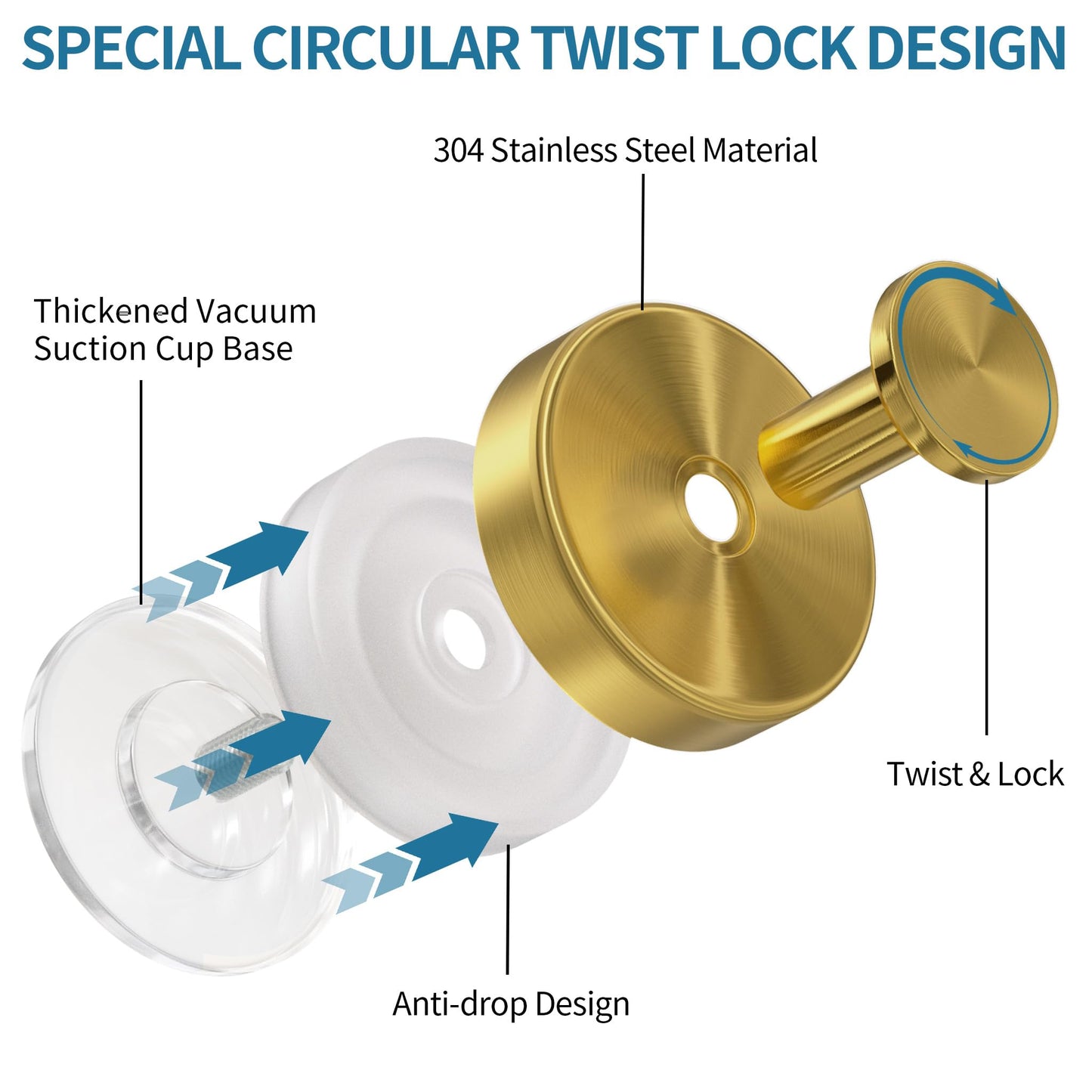 Deluwire Suction Cup Hooks for Shower,3 Packs Towel Holder,Removable Shower Towel Suction Hooks for Bathroom Wall,Kitchen,Glass,Mirror,Tile to Hang Robes,Loofah-Gold No Rough or Dirty Surfaces