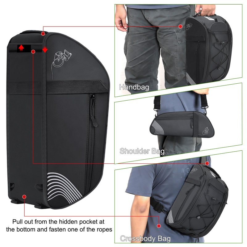 YEEGO DIRECT Bike Rack Bag, 14L Expandable Capacity Bike Bags for Bicycles Rear Rack,Water-resistant Bike Trunk Bag, Bike Panniers Reflective Design, Crossbody Shoulder Bag for Commuting Outings