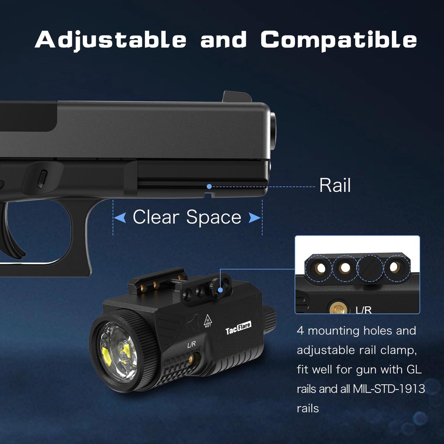 TacFlare Laser Light Combo - 1200 Lumens Green Laser Beam Flashlight for Glock Pistol Gun Picatinny 1913 Rail, Tactical Subcompact Weapon Laser and Flashlight, USB C Rechargeable, 3mW