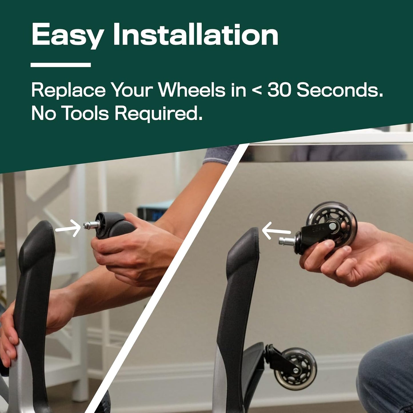 Original Rollerblade Office Chair Wheels - Smooth, Quiet Casters for Hardwood & Carpet - Easy Universal Fit - Set of 5