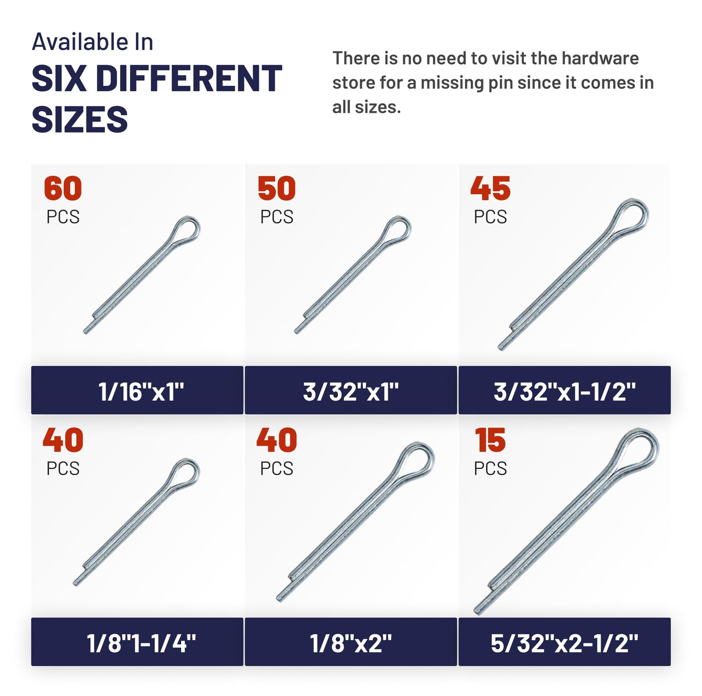 JaamZee 250 Pcs Cotter Pins Kit - 304 Stainless Steel Cotter Pin Assortment Kit - 6 Sizes of Hardware Pins for Hitch Pin Lock System. Perfect Split pins for Mechanics, Lawn Mowers, & RV Owners