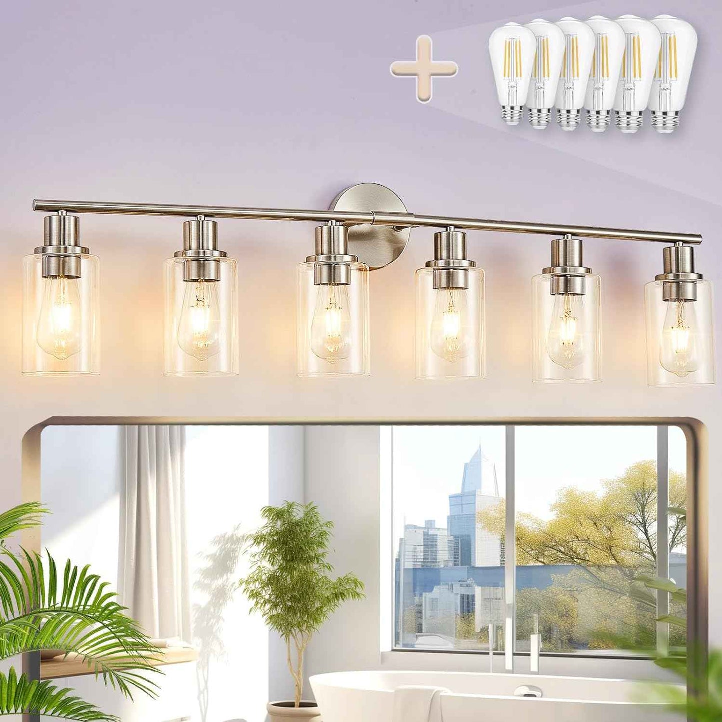 Modern Black 3-Light Bathroom Vanity Light Fixtures with Clear Glass Shades - 2 Pack