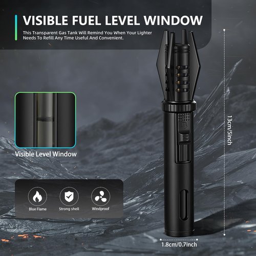 2 Pack Mini Torch Lighter Straight Flame Small Refillable Butane Lighter Pocket Windproof Jet Flame with Visual Window for Survival Kitchen Camping Candles Fireplace BBQ Gift, 5" (Without Fuel)