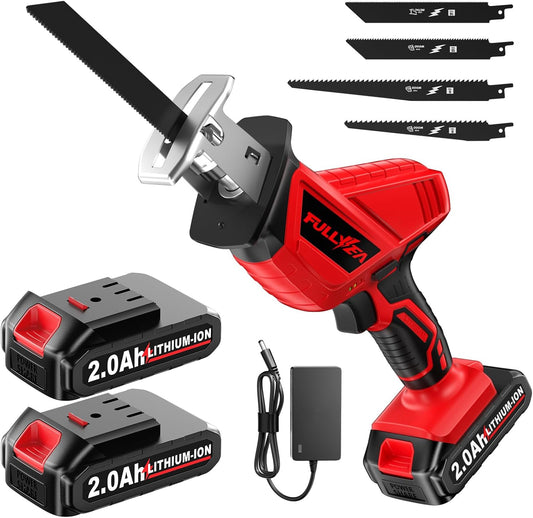 Cordless Reciprocating Saw 0-3500 SPM with 2 Batteries & 4 Blades - Tool-Free, Variable Speed for Wood, Metal, Plastic