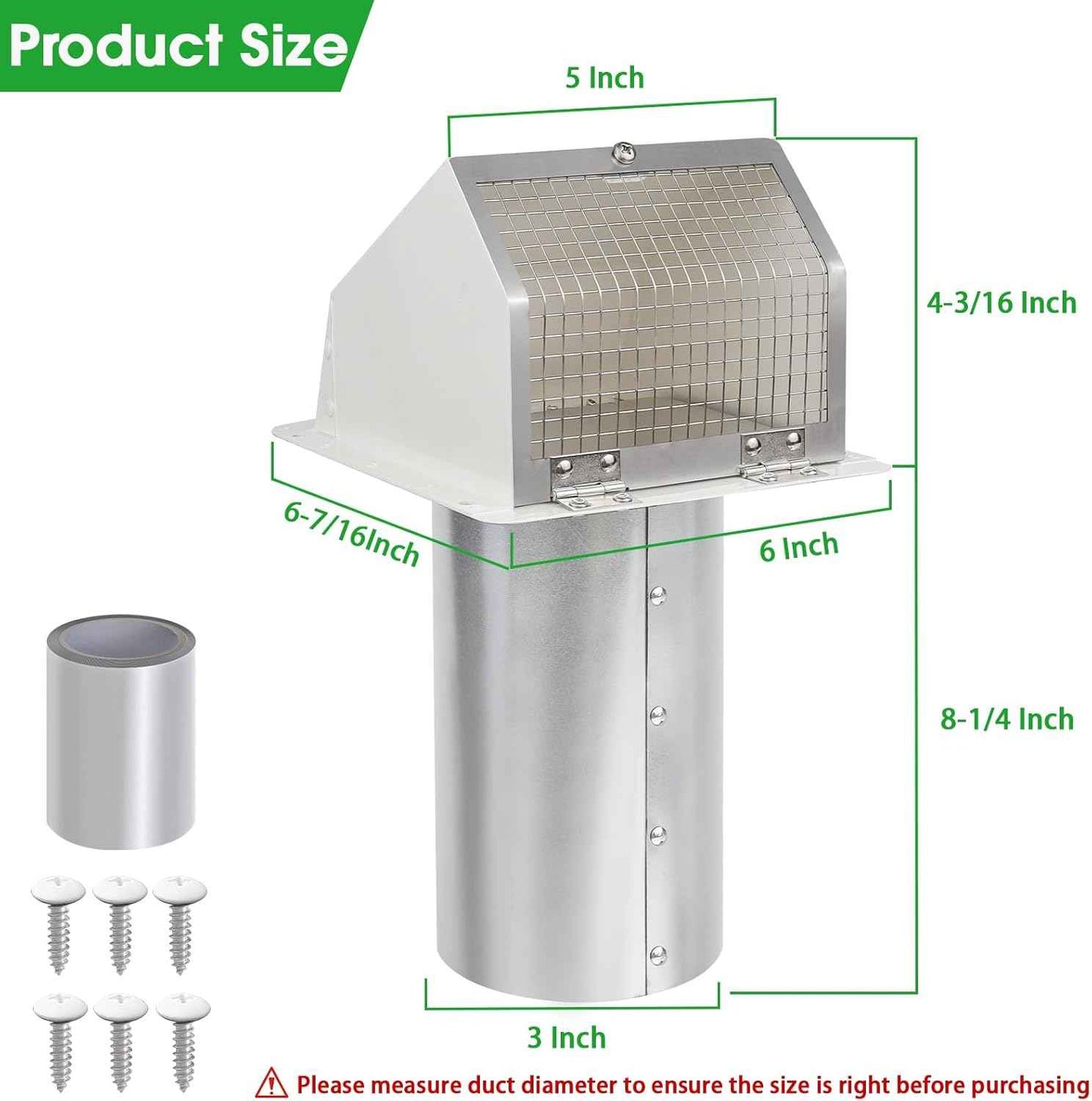 5-Inch Exterior Dryer Vent Cover with Screen & Damper - Galvanized Steel, Black