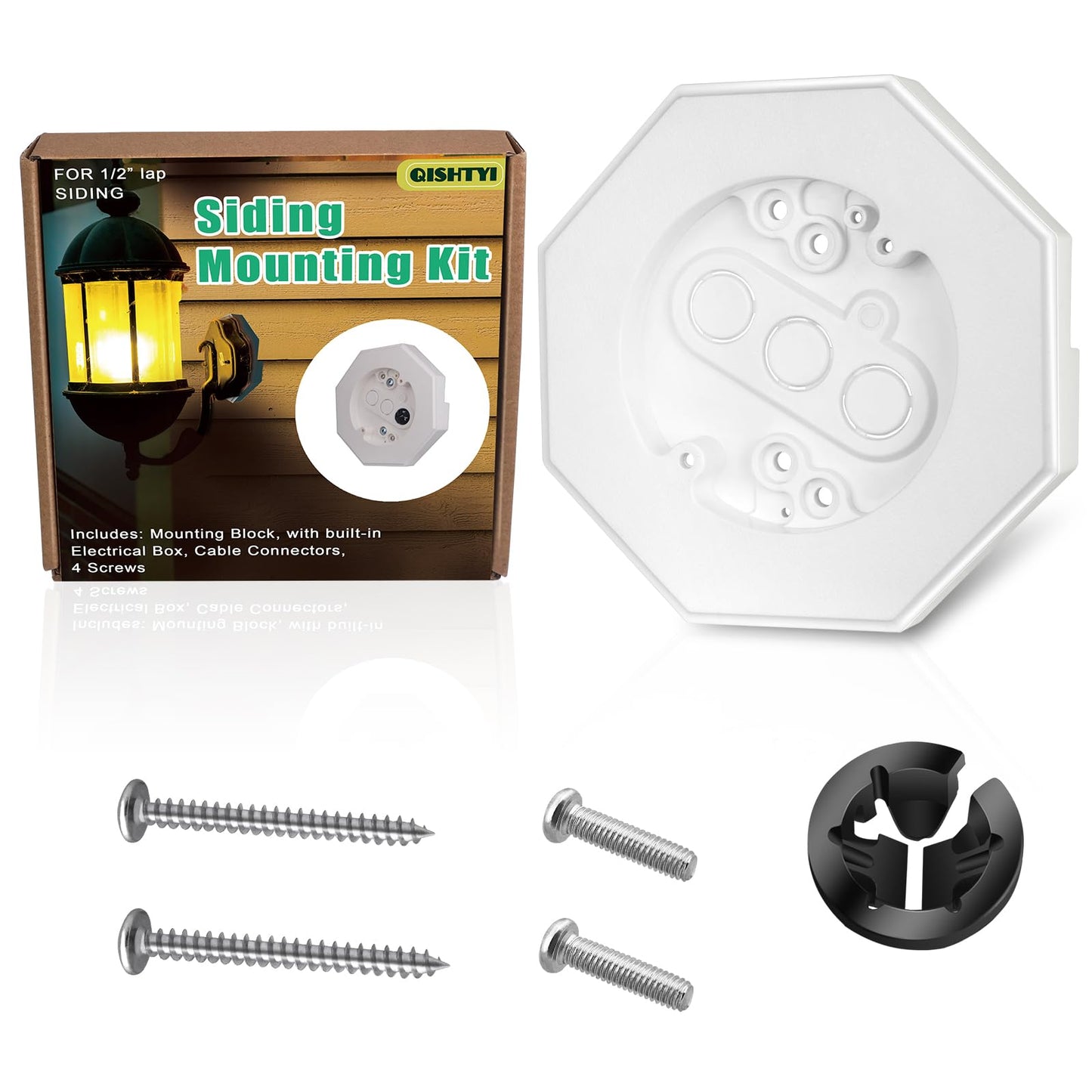 Qishiyi Vinyl Siding Mounting Blocks Kit,Siding Mounting Block with Built-in Electrical Box Vertical Siding Lamp Mounting Plate for 1/2 inch Lap Siding (White, 1/2 inch Lap Siding)