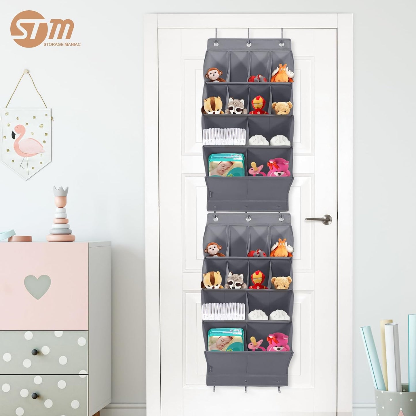 Storage Maniac Over Door Shoe Organizers - 2 Pack with 12 Large Pockets for Efficient Closet Storage | Grey