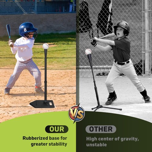 Eastgoing Baseball Tee - Adjustable 19"-32" Height Molded Rubber Batting Tee for Kids & Youth Practice