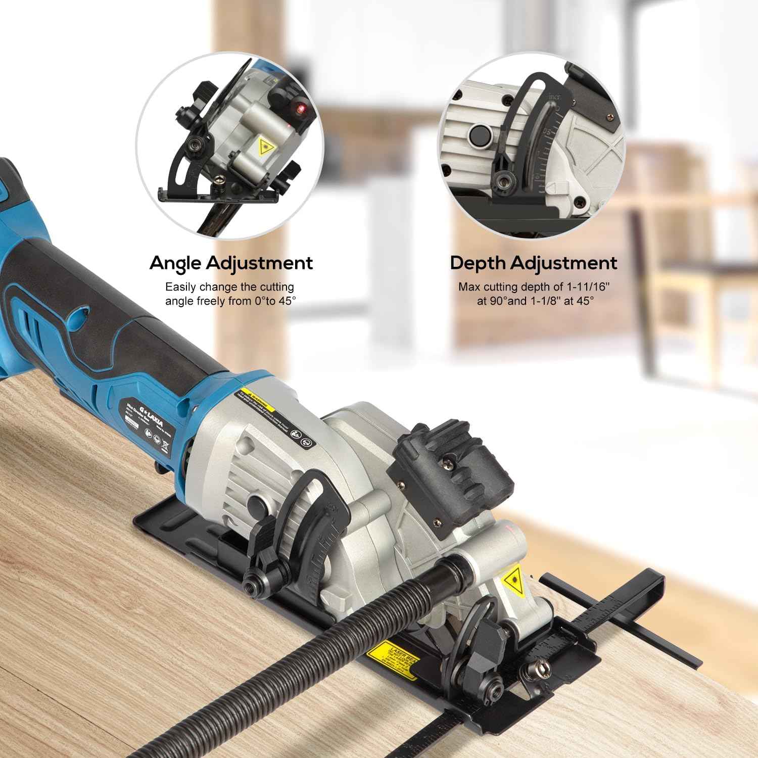 Compact Mini Circular Saw 4-1/2” with Laser Guide & 4.0A Battery - Ideal for Wood & Plastic Cuts