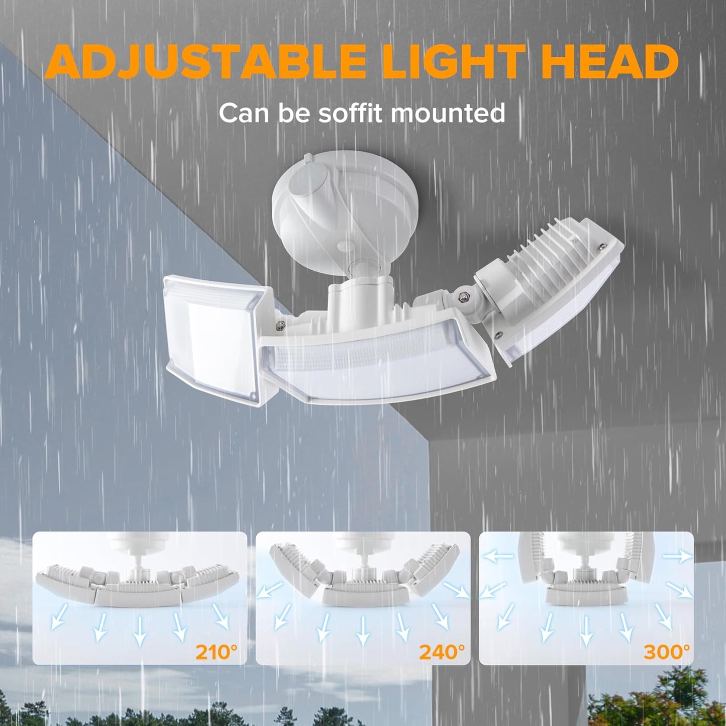 75W LED Flood Light - 8000 Lumen Outdoor Security Light with 3 Adjustable Heads, IP65 Waterproof for Garage, Yard & Patio - 5000K Daylight
