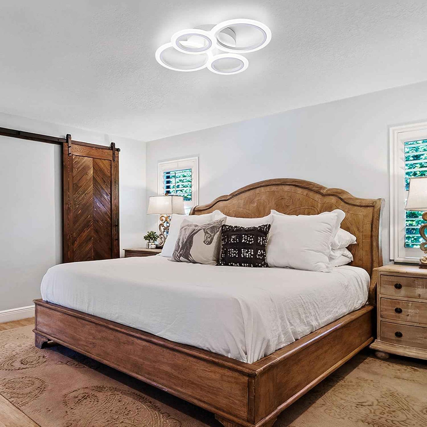 Modern LED Flush Mount Ceiling Light - 4 Rings 4000K Fixture for Kitchen & Living Room